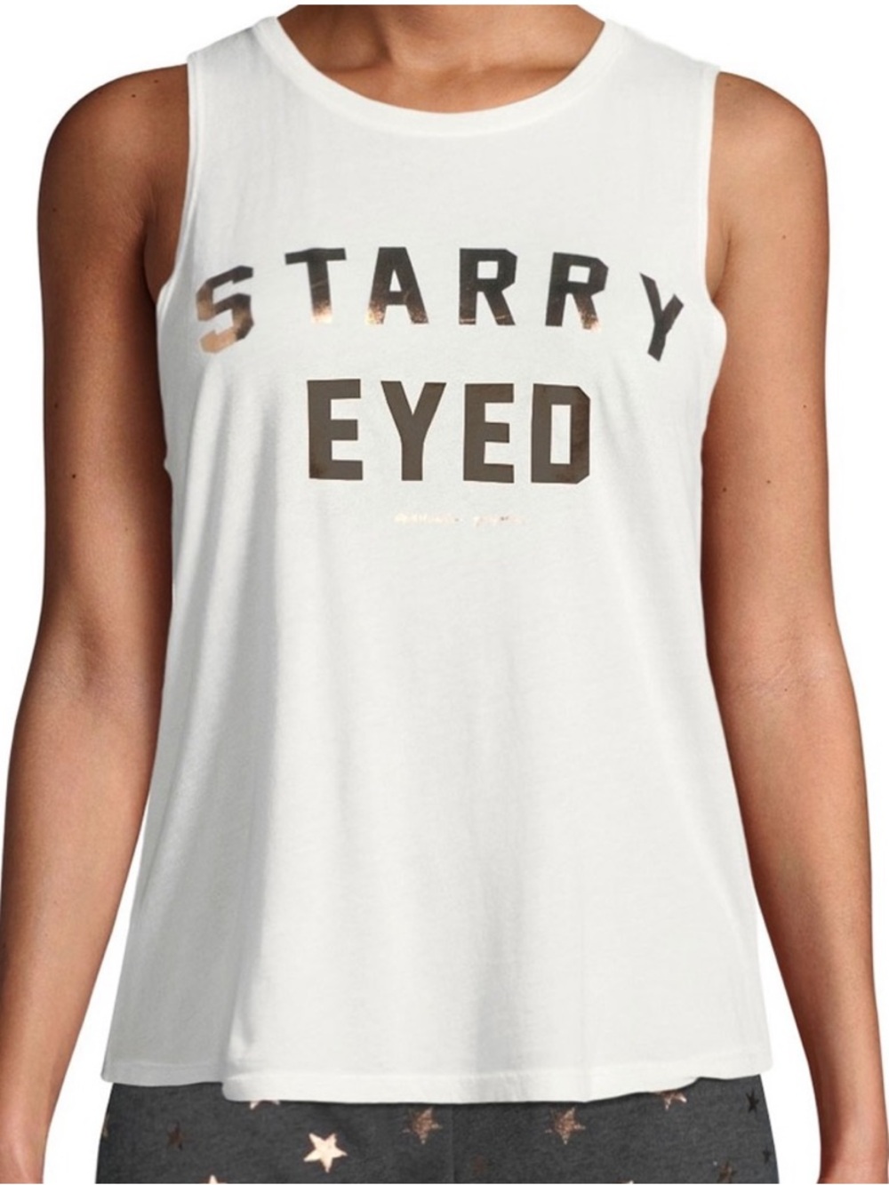 Spiritual Gangster "Starry Eyed" White Rose Gold Graphic Muscle Tank Top - Picture 3 of 15